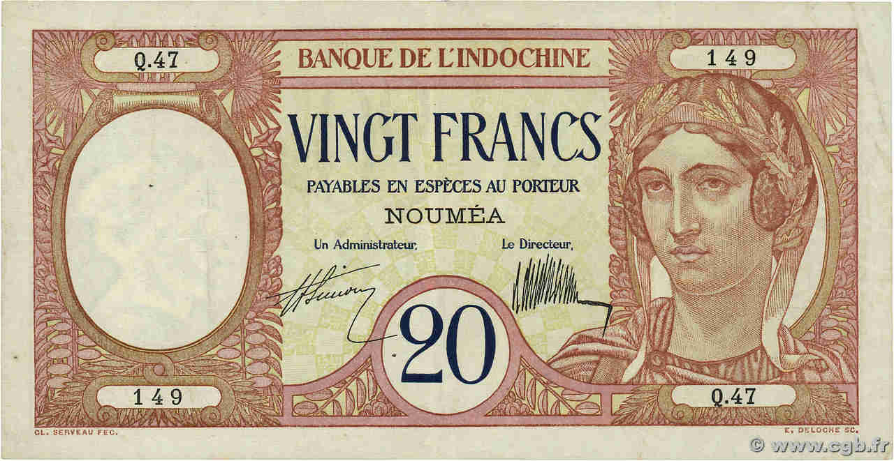 20 Francs NOUVELLE CALÉDONIE  1929 P.37a fVZ