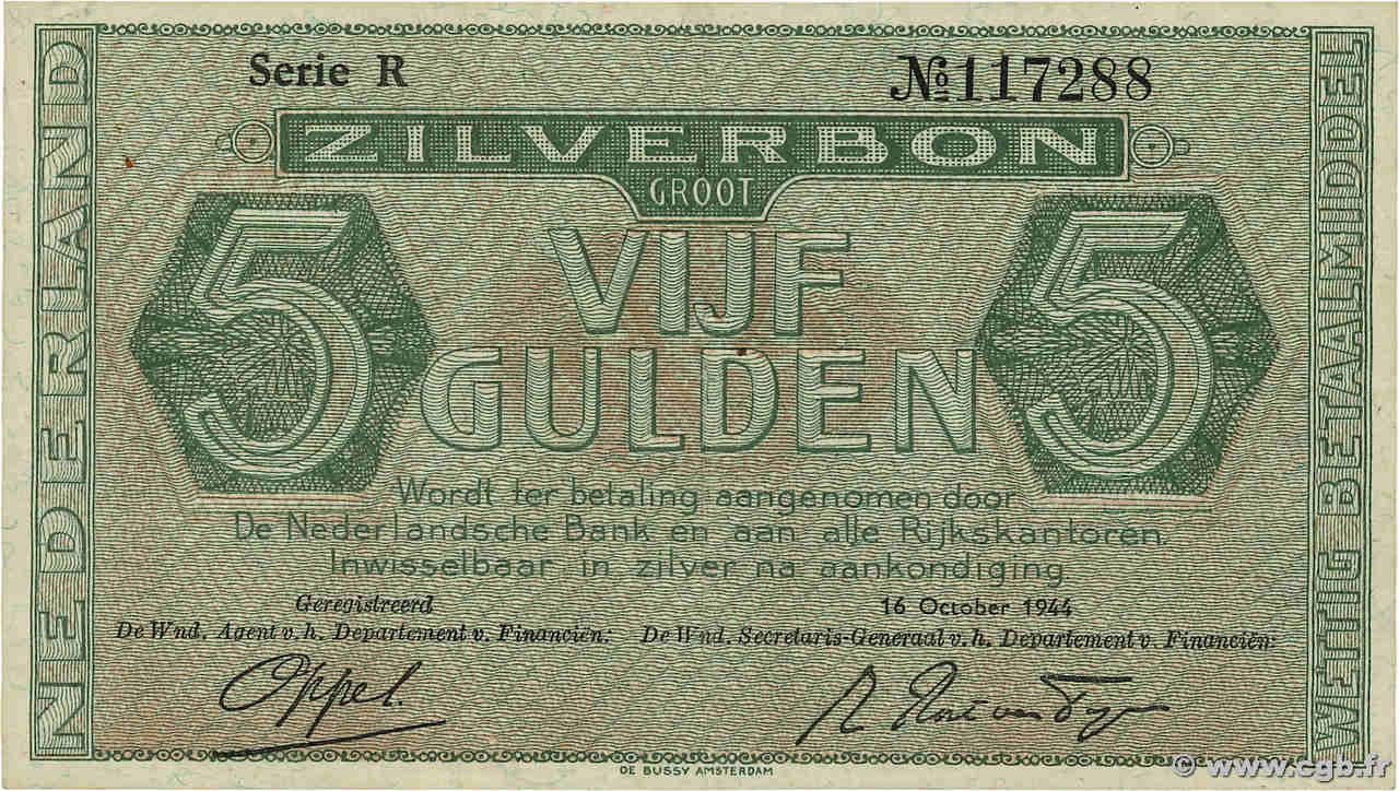 5 Gulden PAYS-BAS  1944 P.063 TTB+