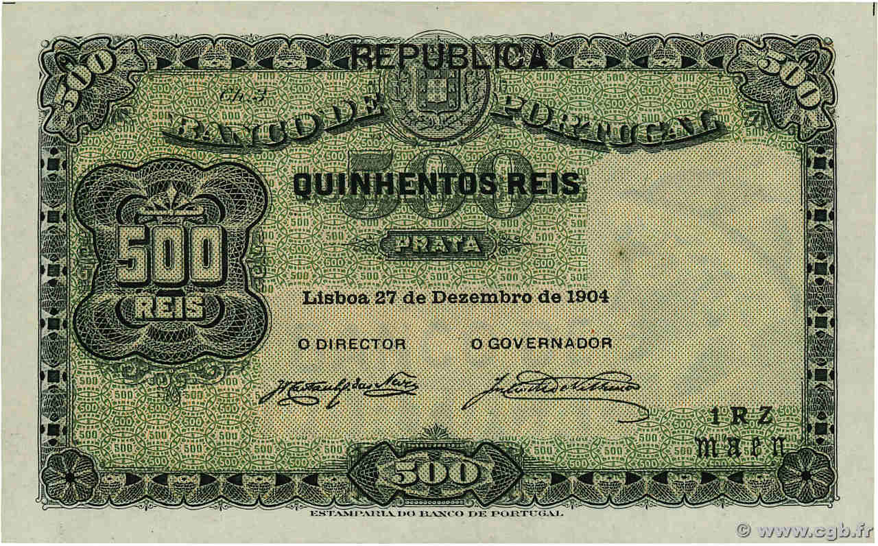 500 Reis PORTUGAL  1904 P.105 pr.NEUF