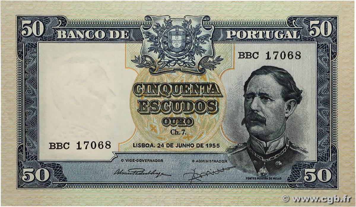 50 Escudos PORTUGAL  1955 P.160 SUP+