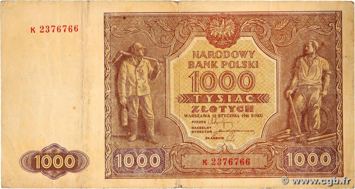 1000 Zlotych POLOGNE  1946 P.122 TB+