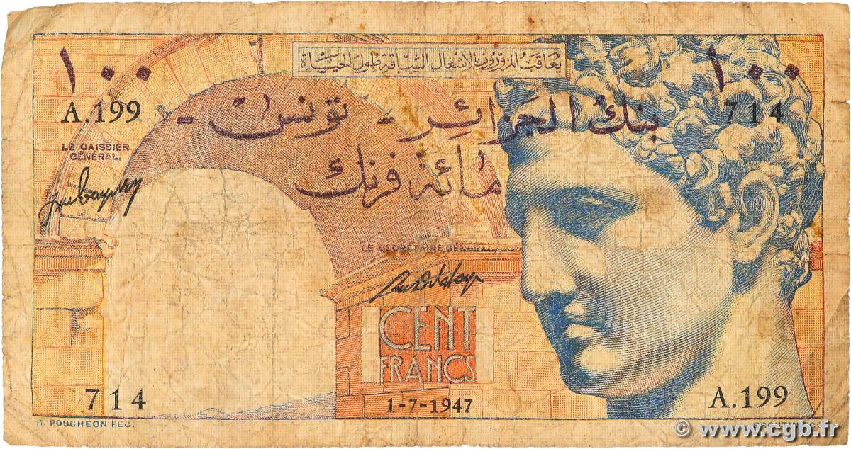 100 Francs TUNISIA  1947 P.24 B