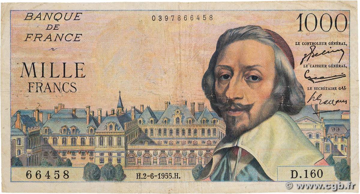 1000 Francs RICHELIEU FRANCE  1955 F.42.14 B