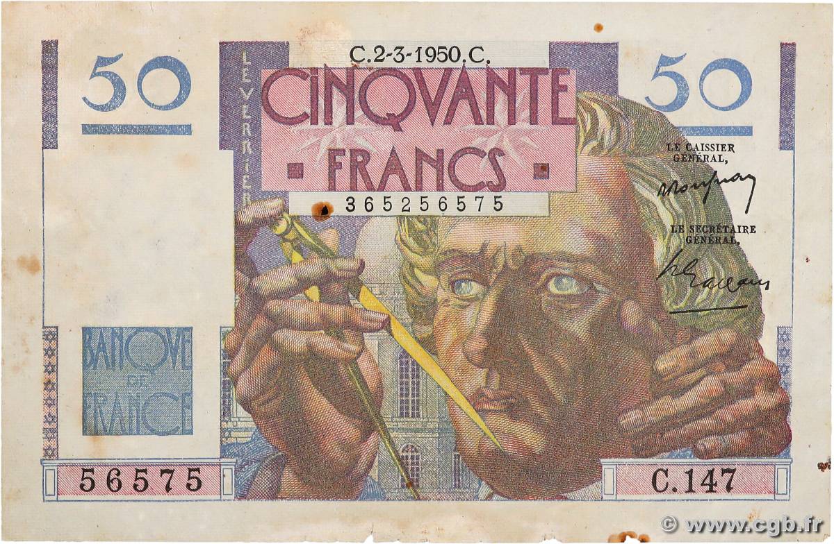 50 Francs LE VERRIER FRANCE  1950 F.20.14 TB+