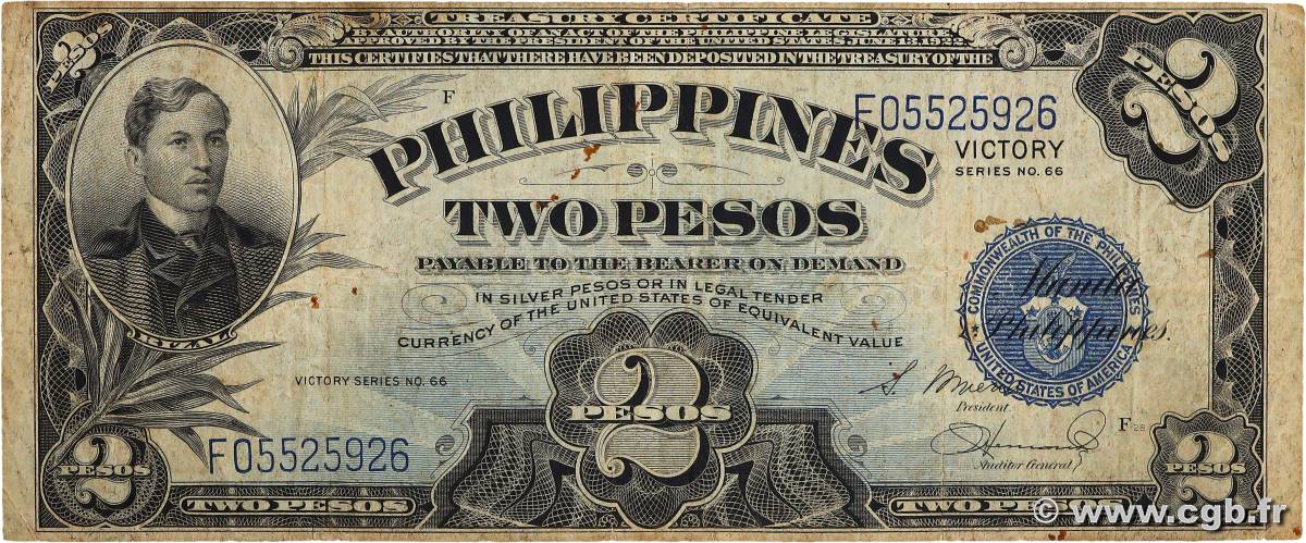 2 Pesos PHILIPPINES  1944 P.095a B+