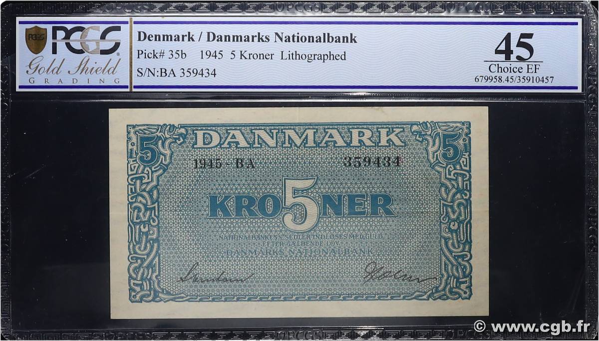 5 Kroner DENMARK  1945 P.035b XF