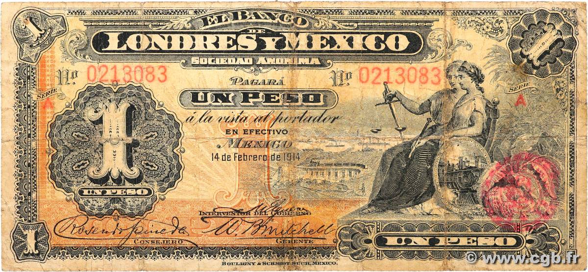 1 Peso MEXICO  1914 PS.0240 q.MB