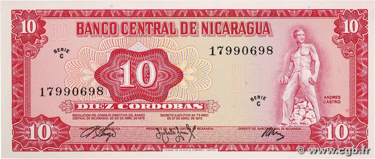 10 Cordobas NICARAGUA  1972 P.123 UNC