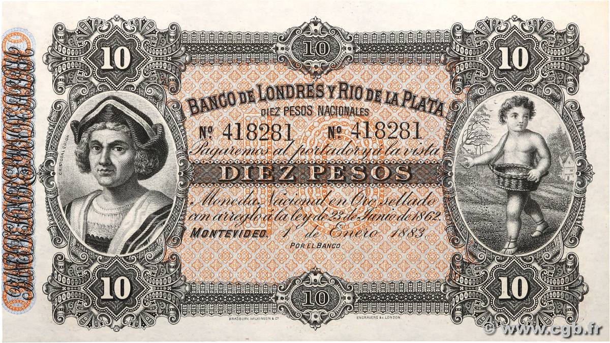 10 Pesos Non émis URUGUAY  1883 PS.242r fST+