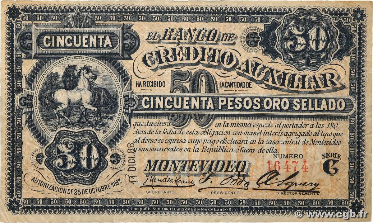 50 Pesos URUGUAY  1888 PS.165a F+