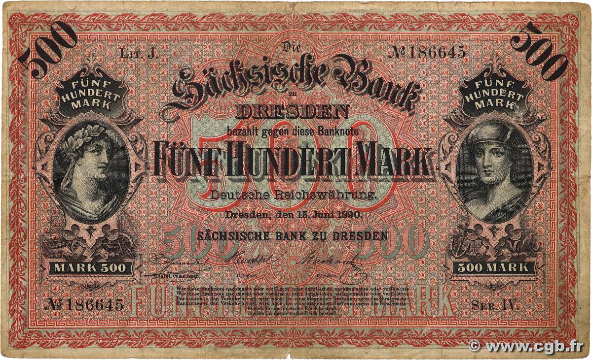 500 Mark GERMANY Dresden 1890 PS.0953a F