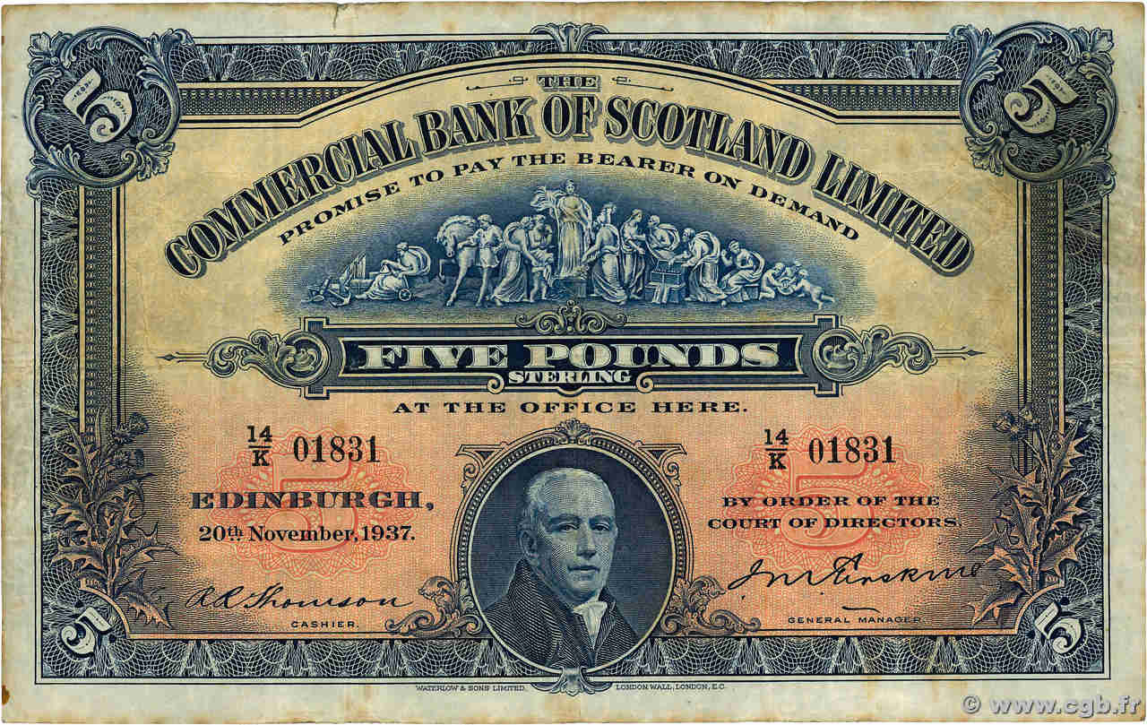 5 Pounds ÉCOSSE  1937 PS.328b TB