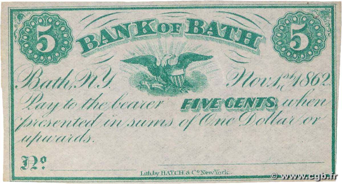 5 Cents STATI UNITI D AMERICA Bath 1862  q.FDC