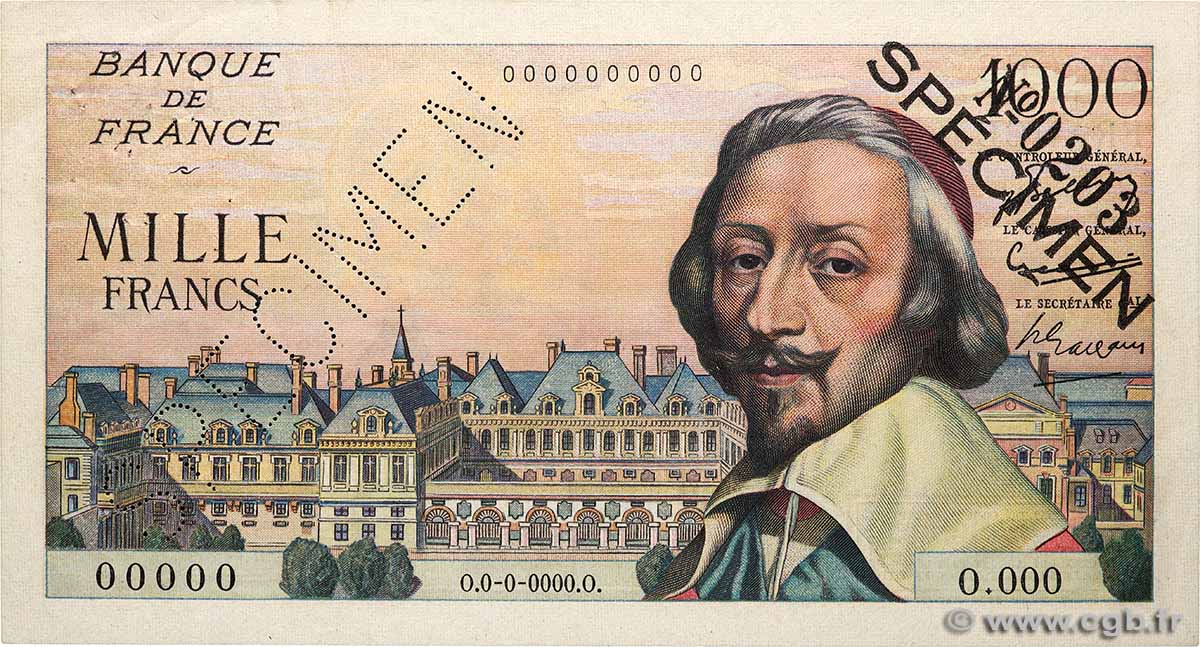1000 Francs RICHELIEU Spécimen FRANCIA  1953 F.42.01Spn MBC+