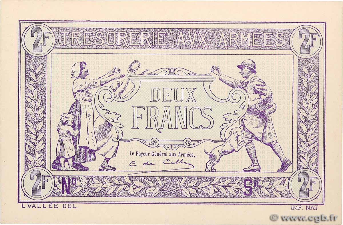 2 Francs TRÉSORERIE AUX ARMÉES Épreuve FRANCE  1919 VF.05.00Ec pr.NEUF