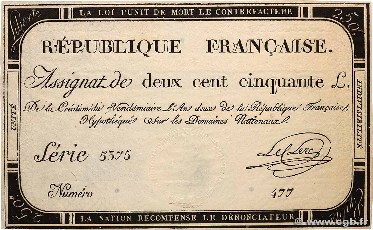 250 Livres FRANCE  1793 Ass.45a SPL