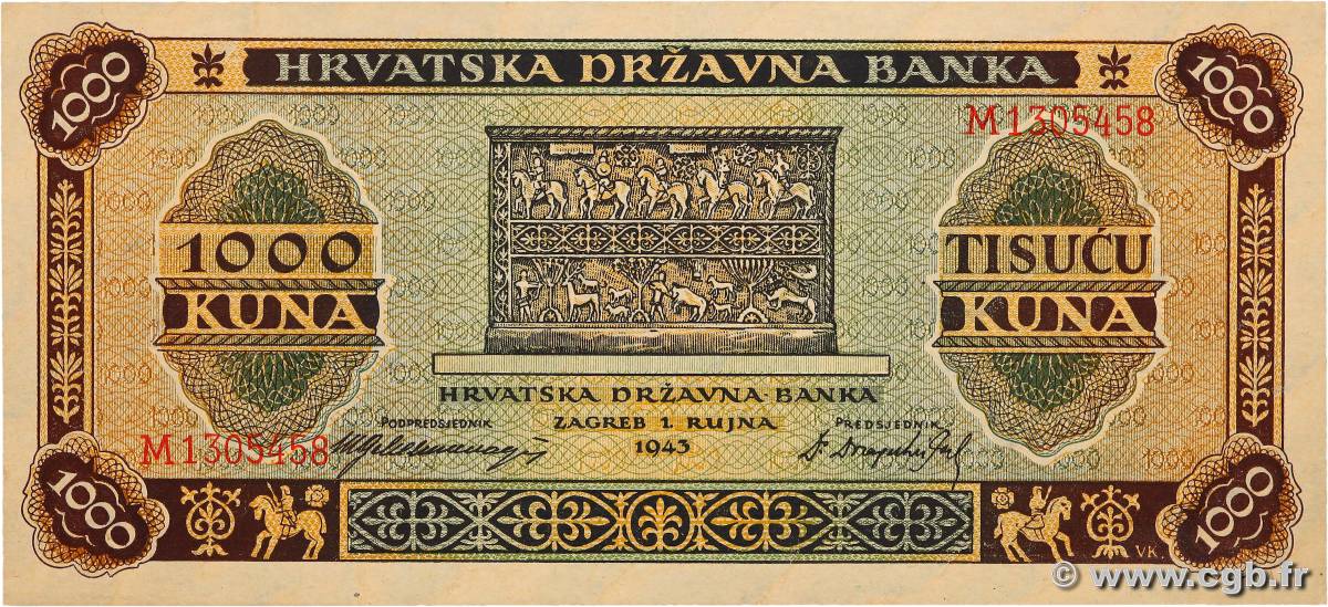 1000 Kuna CROATIA  1943 P.12 UNC-