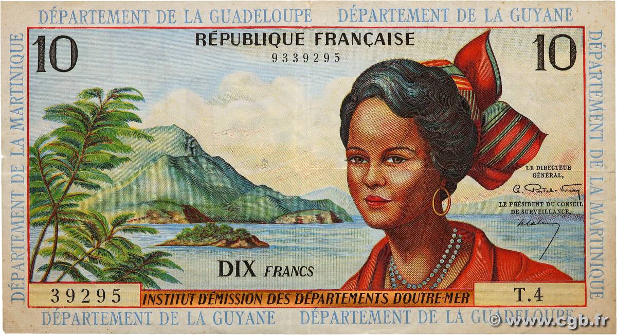 10 Francs FRENCH ANTILLES  1964 P.08b VF-