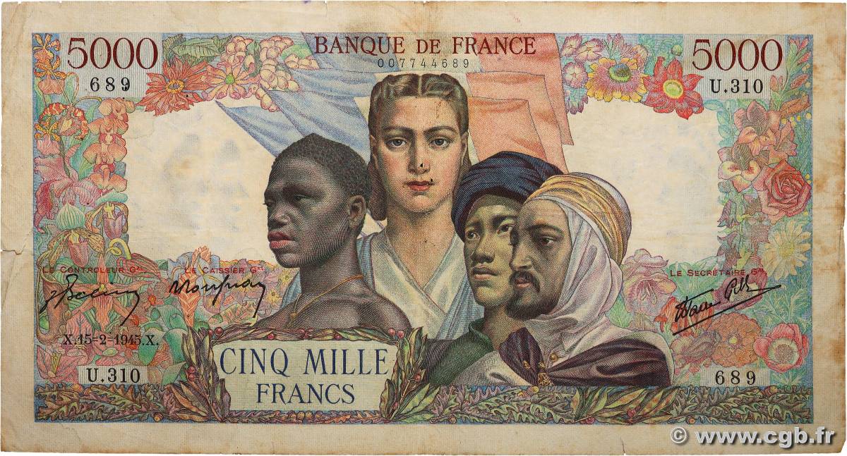 5000 Francs EMPIRE FRANÇAIS FRANCE  1945 F.47.13 TB+