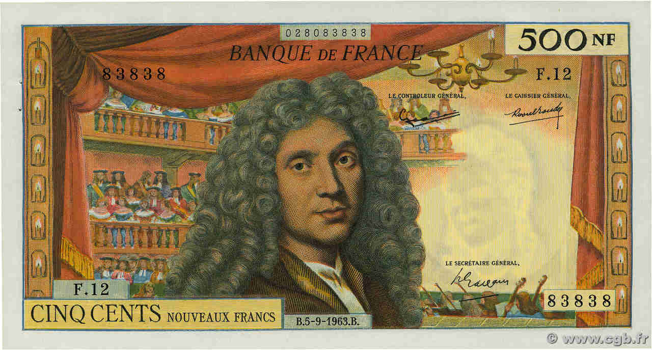 500 Nouveaux Francs MOLIÈRE Numéro radar FRANCIA  1963 F.60.05 AU