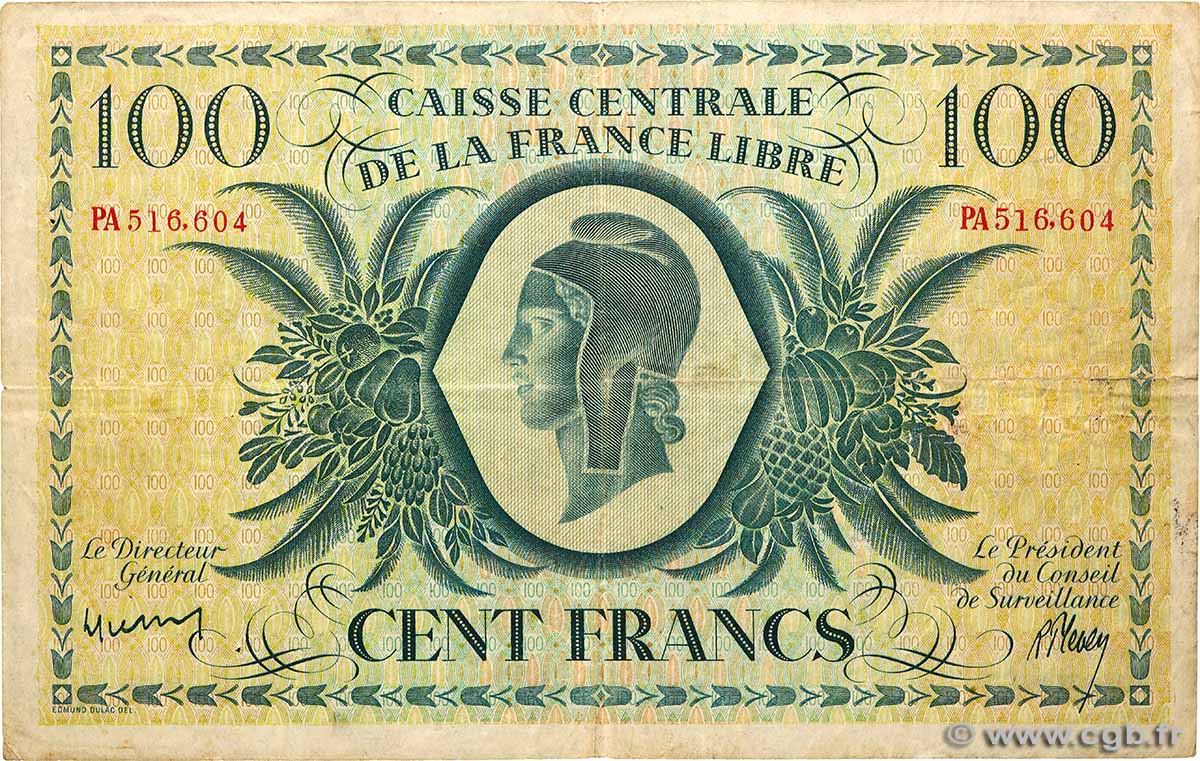100 Francs Marianne CCFL AFRIQUE ÉQUATORIALE FRANÇAISE Brazzaville 1944 A.121a MB