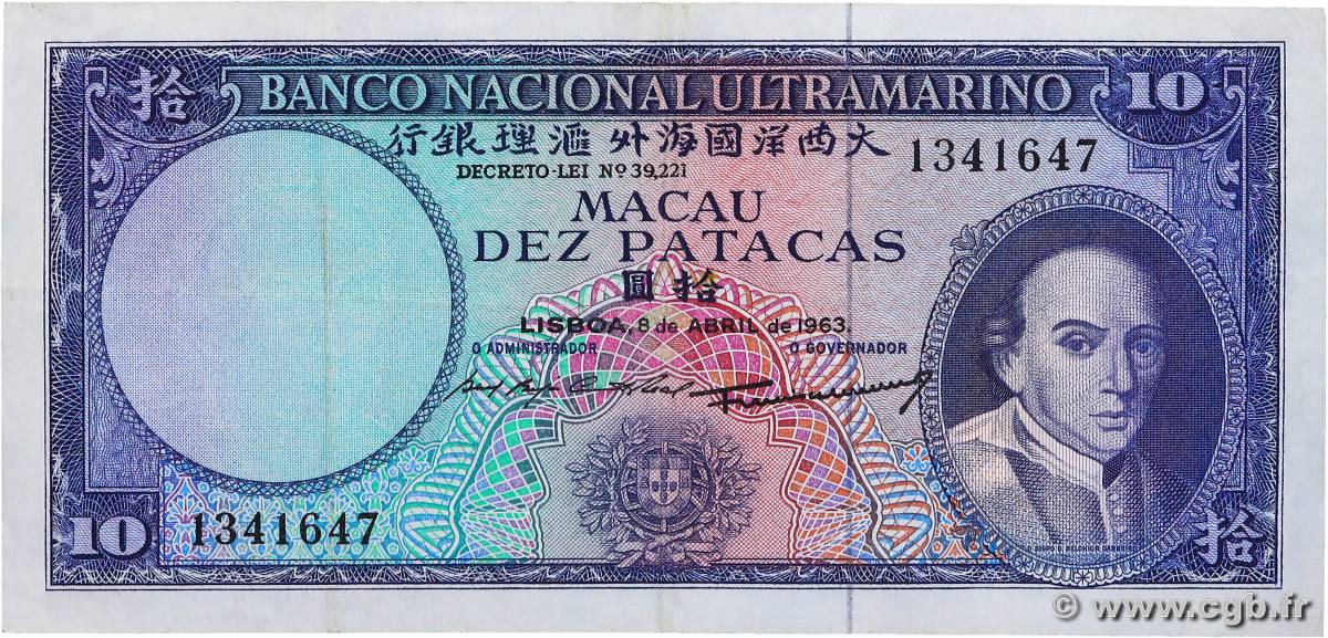 10 Patacas MACAO  1963 P.050a MBC+