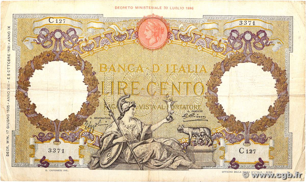 100 Lire ITALY  1935 P.055a F