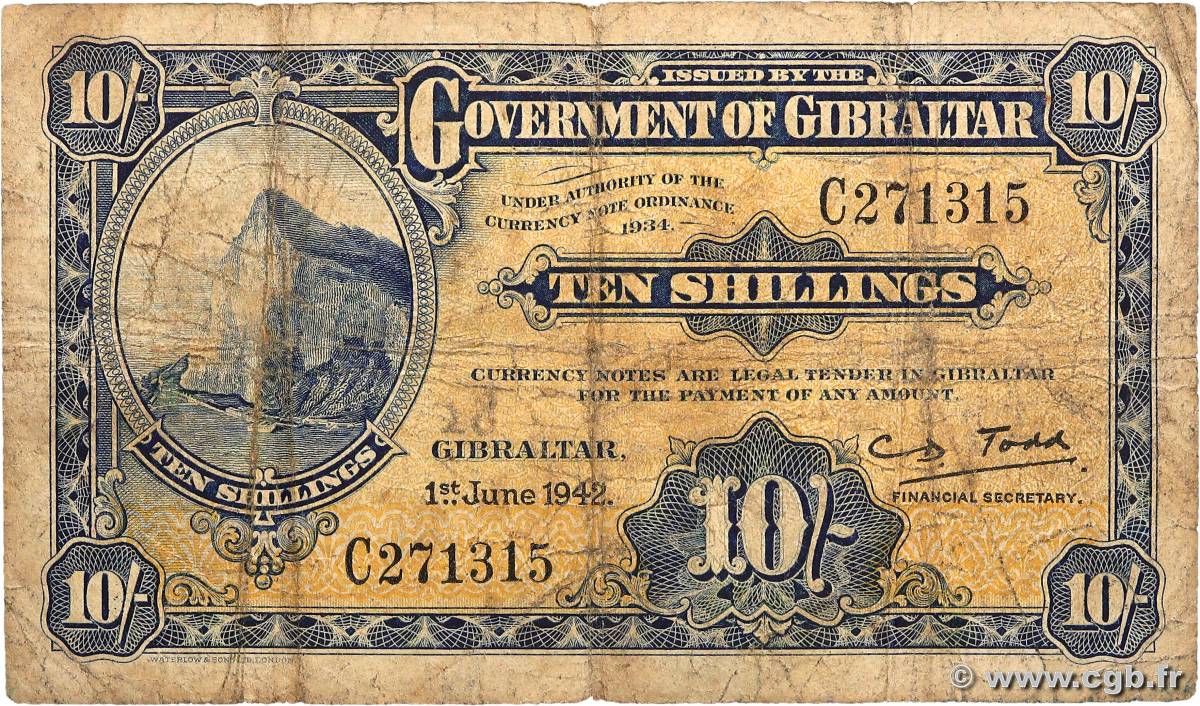 10 Shillings GIBRALTAR  1942 P.14b SGE