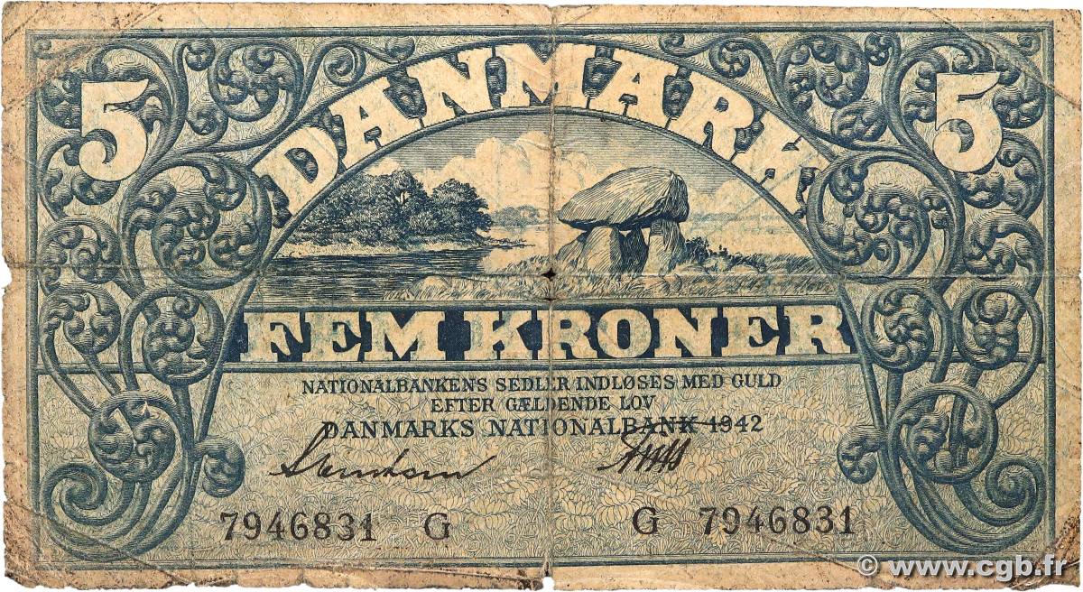 5 Kroner DENMARK  1942 P.030f G