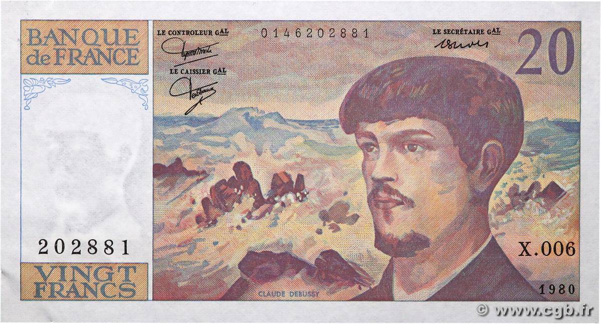 20 Francs DEBUSSY FRANCE  1980 F.66.01 SPL