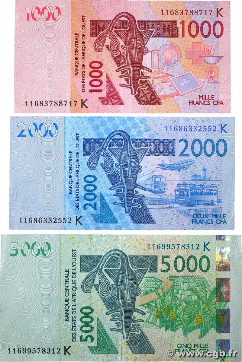 1000, 2000 et 5000 Francs Lot WEST AFRICAN STATES  2011 P.715Kj, P.716Kj et P.717Kj VF