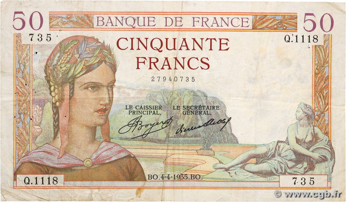 50 Francs CÉRÈS FRANCE  1935 F.17.07 F