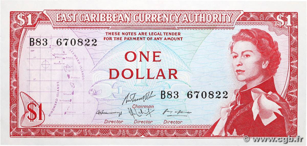 1 Dollar EAST CARIBBEAN STATES  1965 P.13g AU