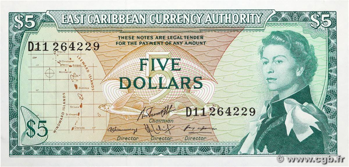 5 Dollars CARAÏBES  1965 P.14h SUP+