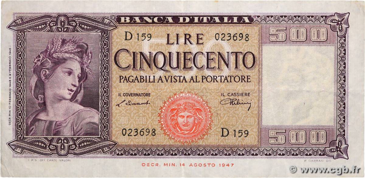 500 Lire ITALIA  1948 P.080a MBC