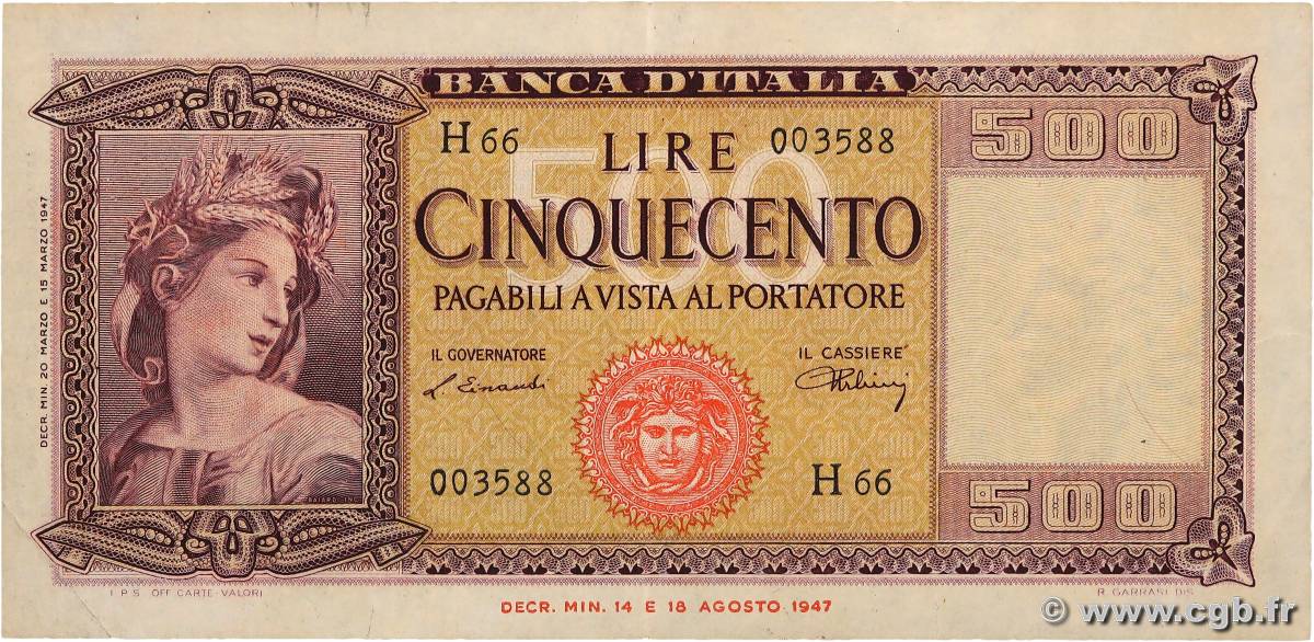 500 Lire ITALIE  1947 P.080a TTB