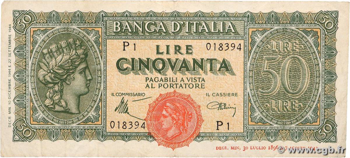 50 Lire ITALIE  1944 P.074 TB