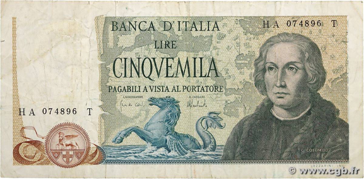 5000 Lire ITALY  1973 P.102b VG