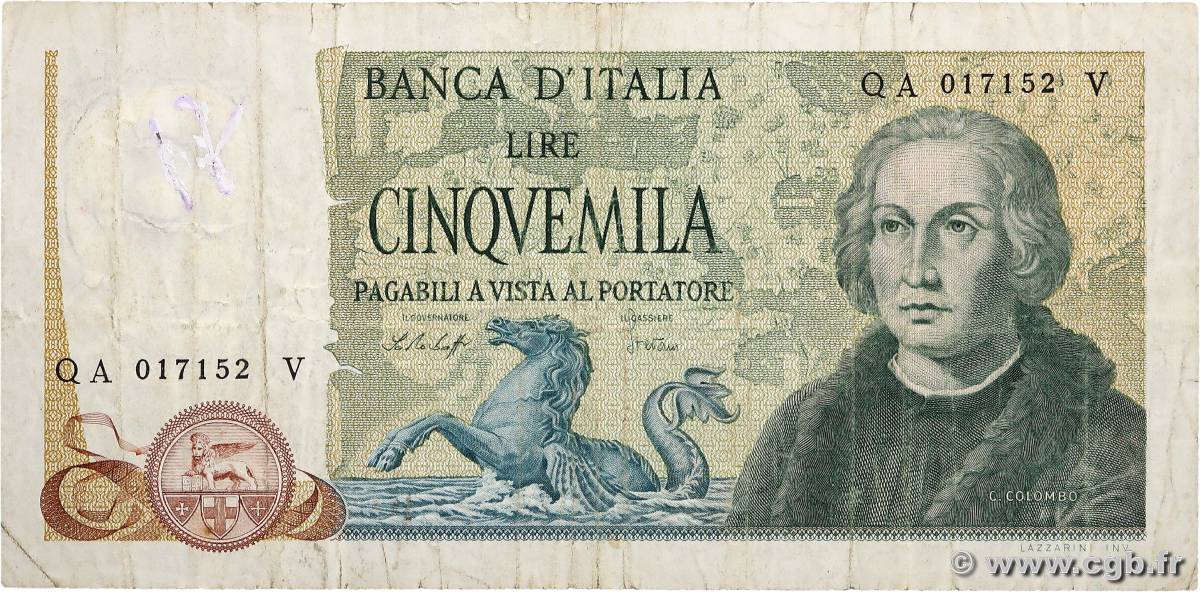 5000 Lire ITALY  1977 P.102c F-