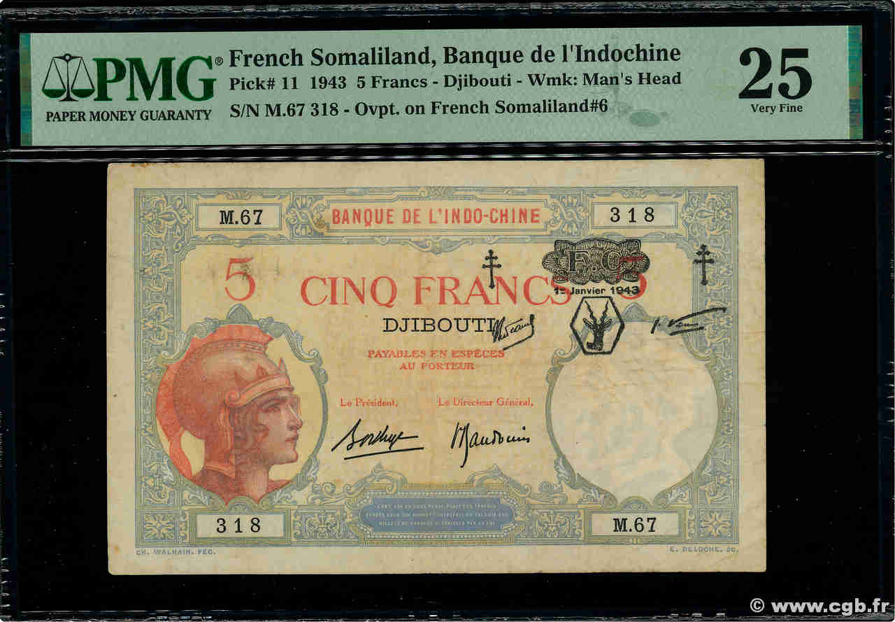 5 Francs DJIBOUTI  1943 P.11 VF