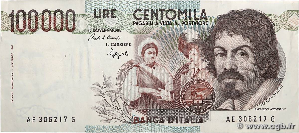 100000 Lires ITALY  1983 P.110a VF