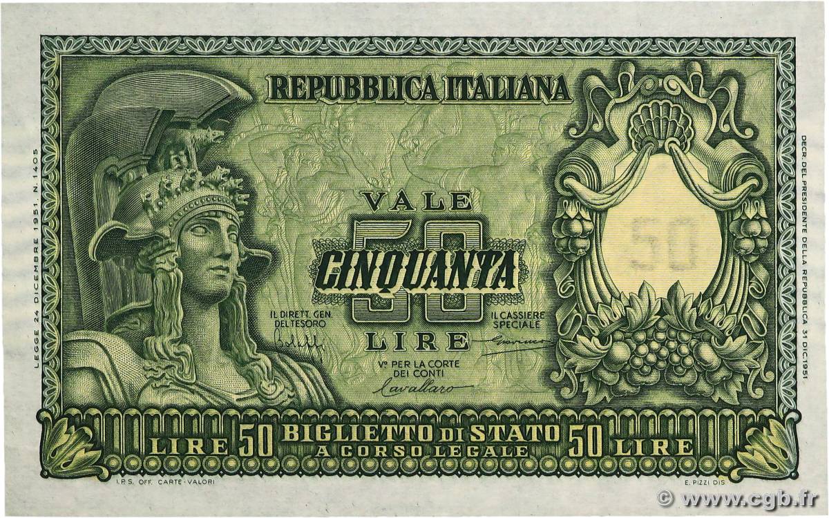 50 Lire ITALY  1951 P.091a AU