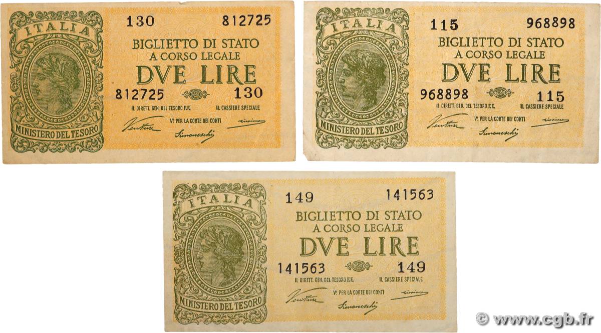 2 Lire Lot ITALY  1944 P.030b VF