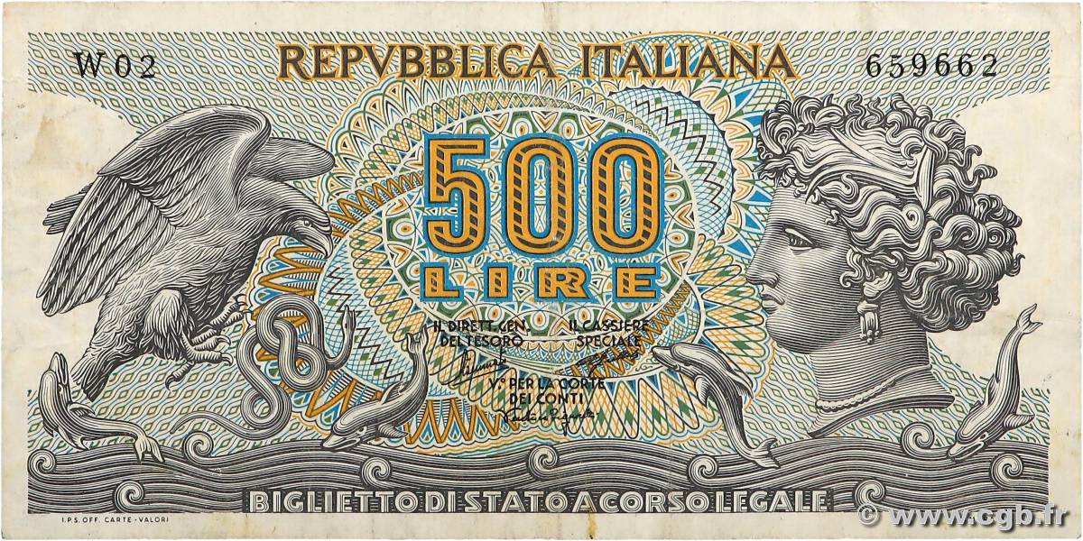 500 Lire ITALY  1966 P.093a VF