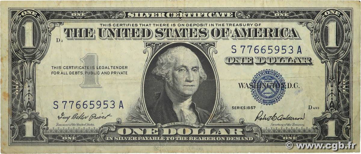 1 Dollar ÉTATS-UNIS D AMÉRIQUE  1957 P.419 pr.TTB
