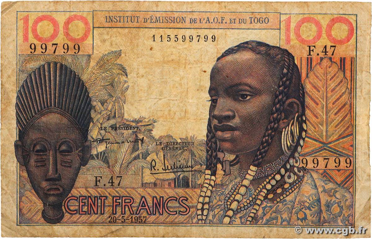 100 Francs Numéro radar WEST AFRICAN STATES  1965 P.002b G