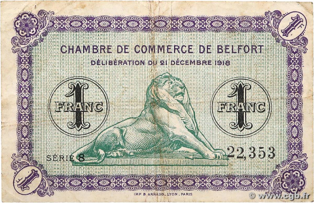 1 Franc FRANCE régionalisme et divers Belfort 1918 JP.023.54 TB+