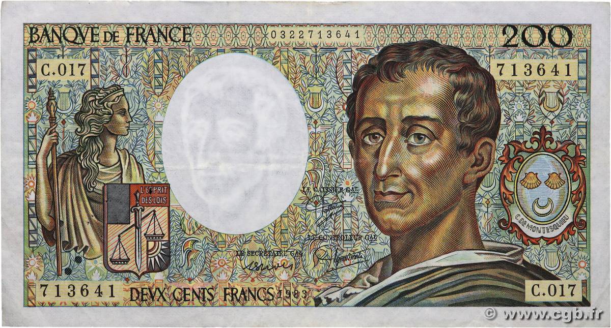200 Francs MONTESQUIEU FRANCE  1983 F.70.03 TTB