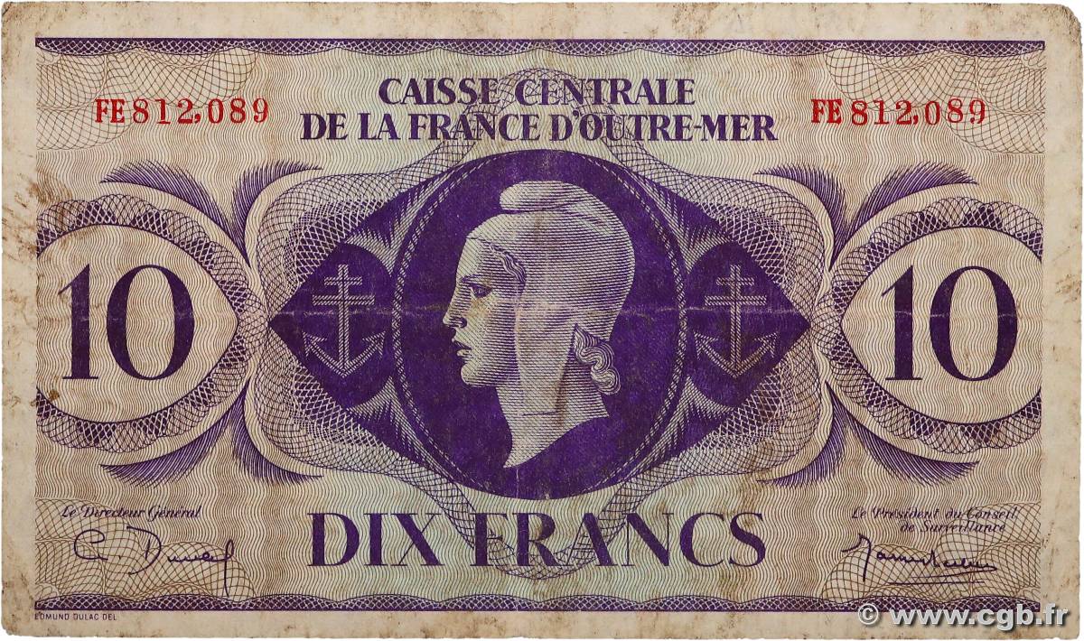 10 Francs AFRIQUE ÉQUATORIALE FRANÇAISE  1943 P.16a MB