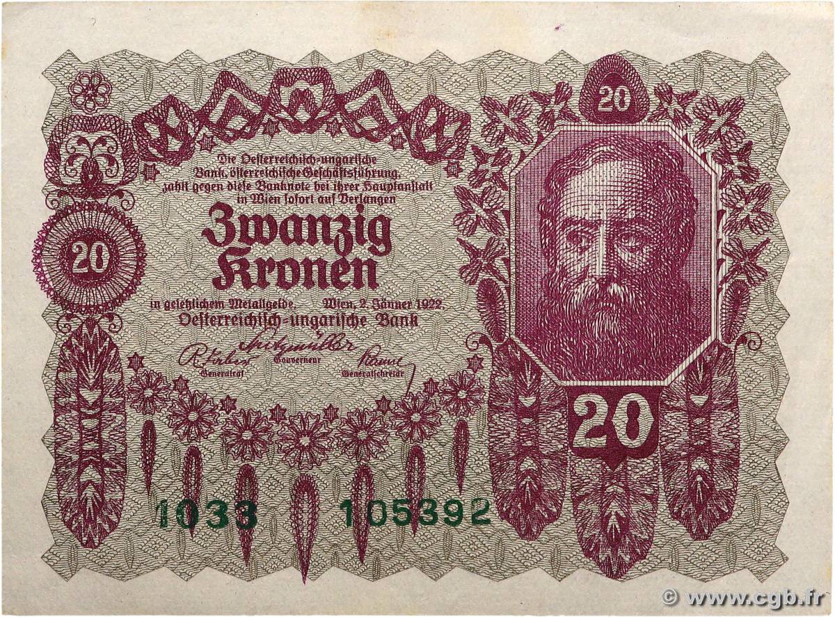 20 Kronen AUTRICHE  1922 P.076 SPL